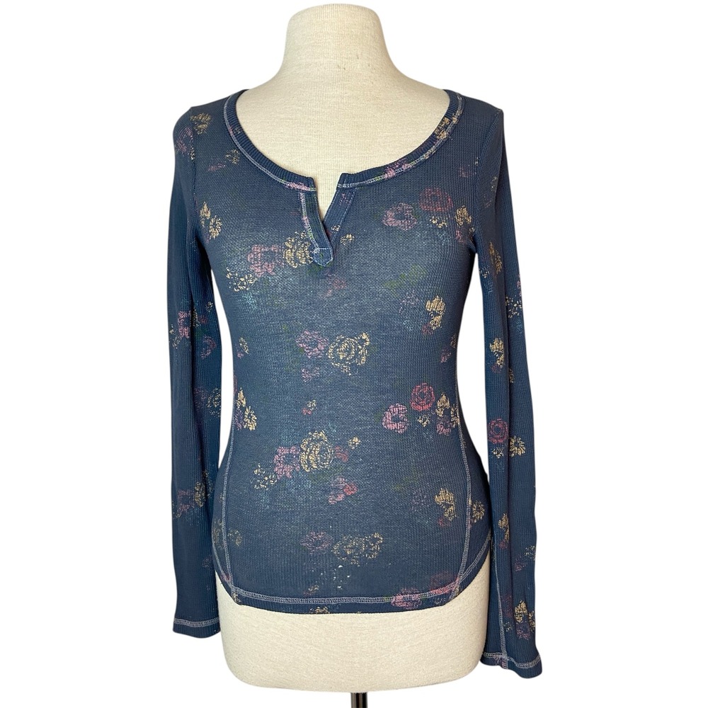 Mossimo Y2K Women's XS Thermal Henley Top Floral Elena Gilbert Grunge Fairycore